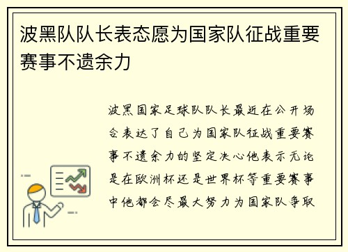 波黑队队长表态愿为国家队征战重要赛事不遗余力
